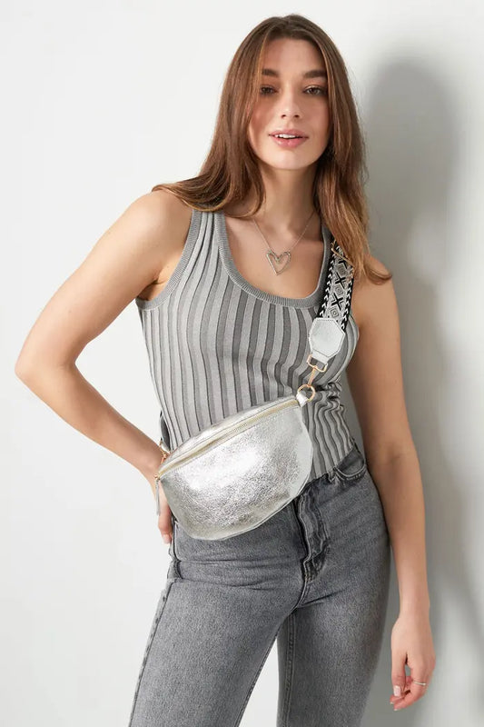 Pouch bag met gekleurde band-Zilver