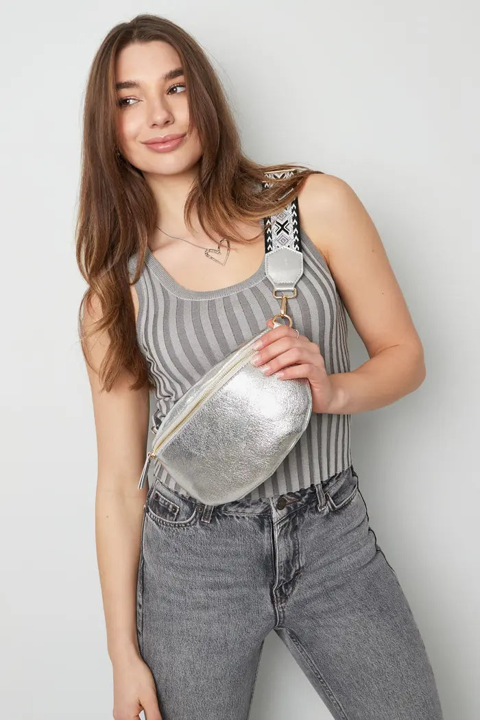 Pouch bag met gekleurde band-Zilver