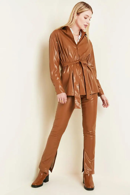 Blouse Leather Look-Bruin