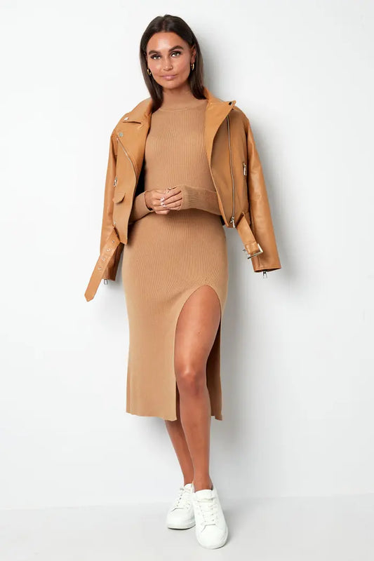 Midi-jurk met split - beige