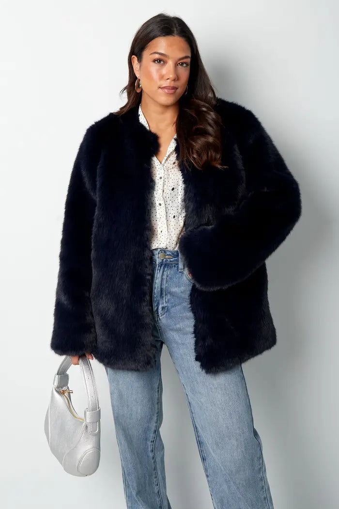 Faux fur jas - donkerblauw