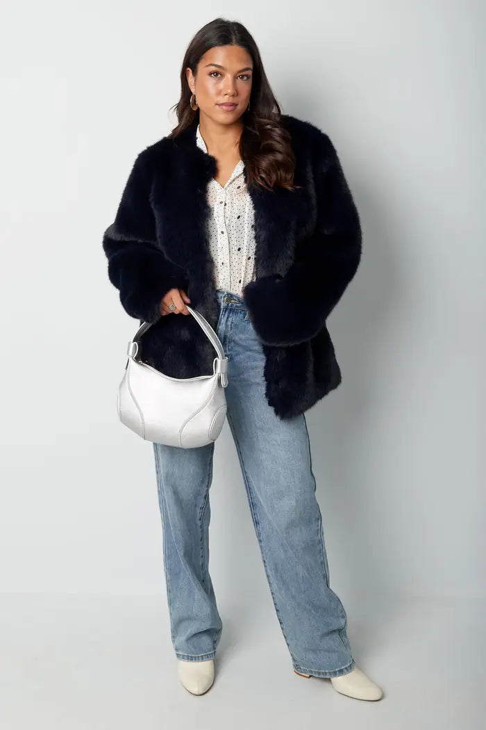 Faux fur jas - donkerblauw