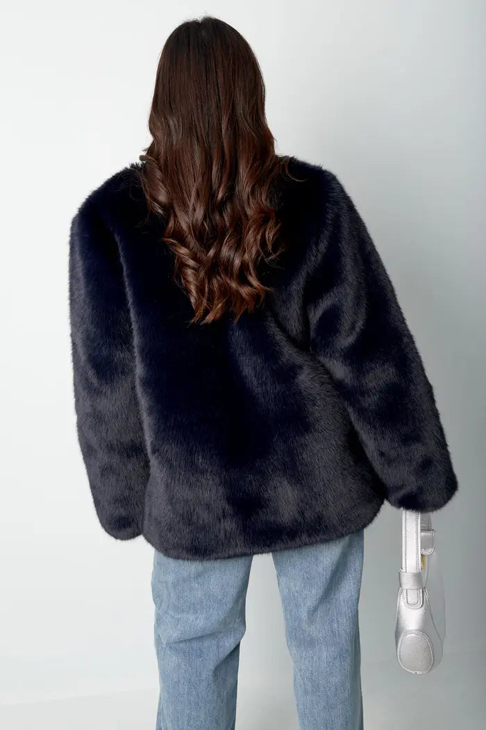 Faux fur jas - donkerblauw