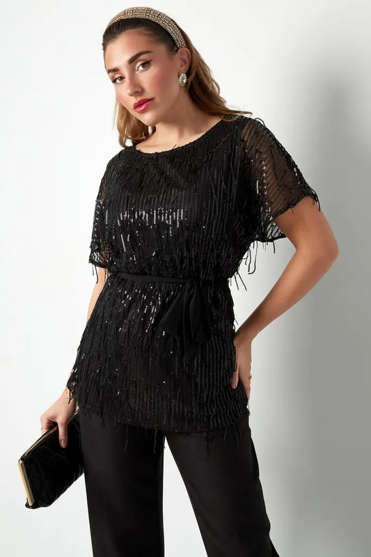 Top glamor fringes - Zwart