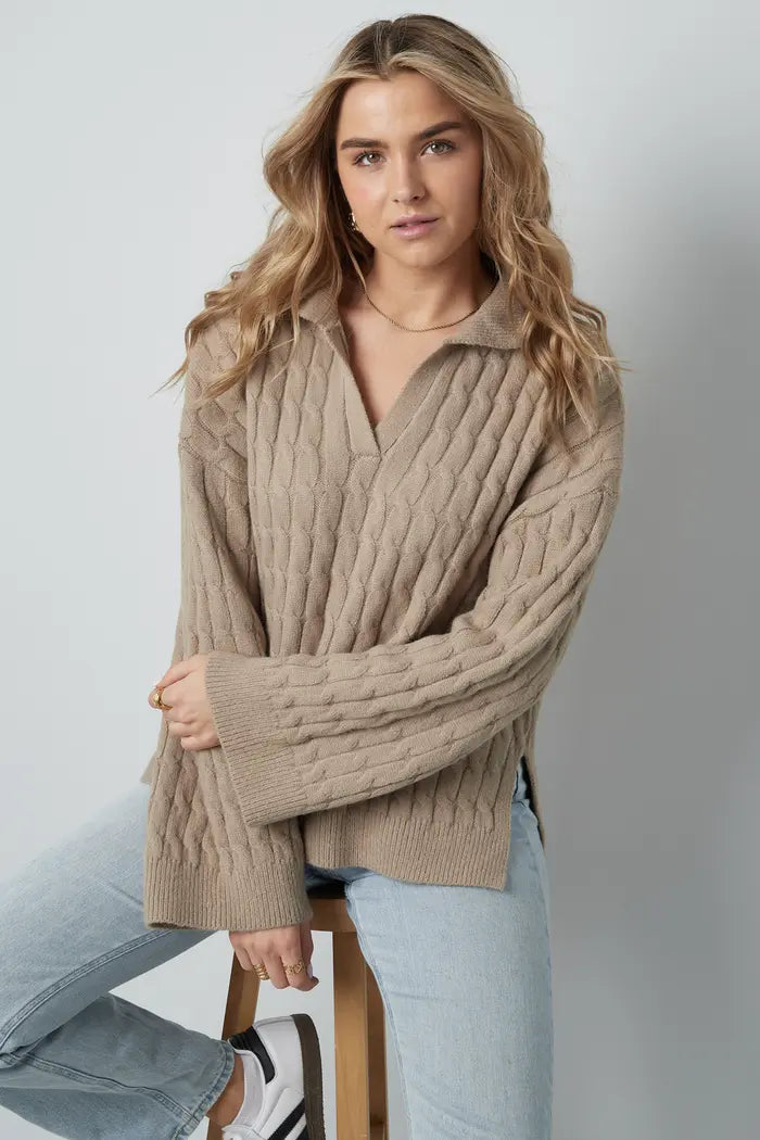 Comfy cable knit trui - bruin