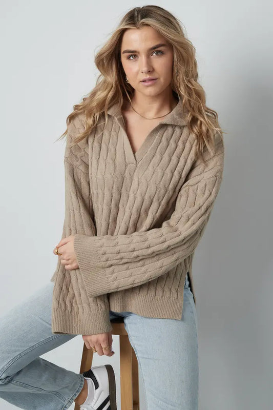 Comfy cable knit trui - bruin