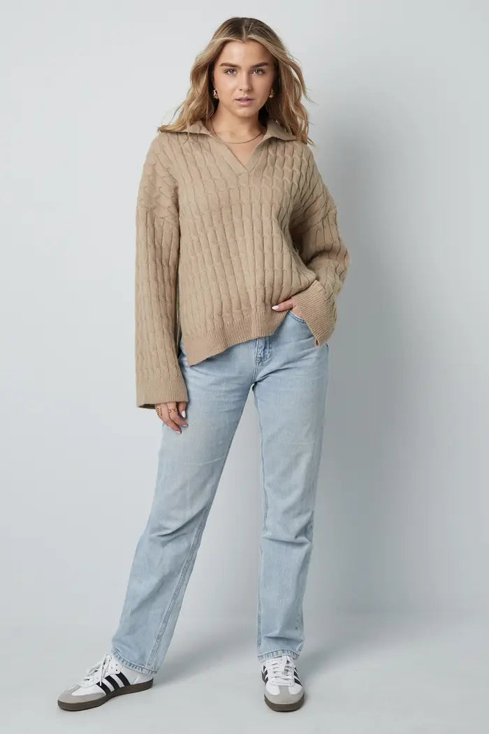 Comfy cable knit trui - bruin