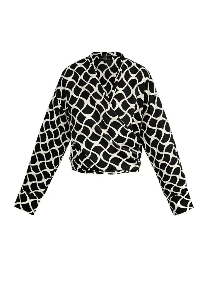 grafische print blouse zwart en Wit