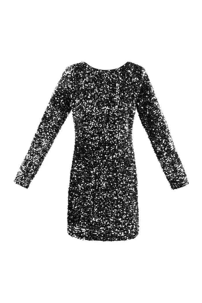 Glitter jurk met open rug - zwart zilver