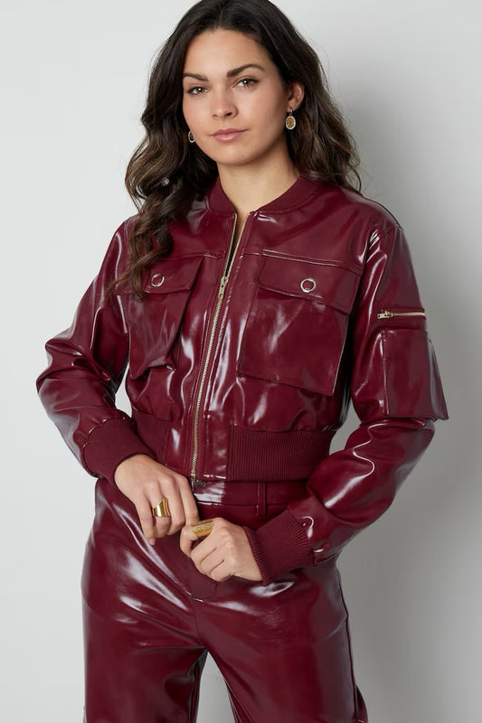 PU biker jas - Rood