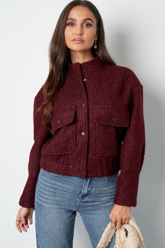 Boucle bomber jas - Rood